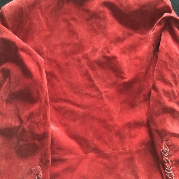 Guillaume Genuine leather red women's jacket zipper no pocket fringe size M - Picture 6 of 10